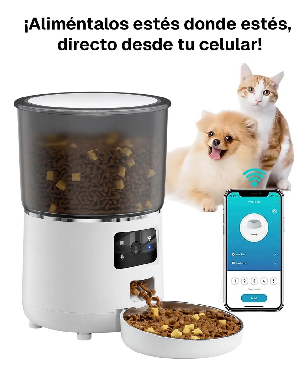 Dispensador Automático Inteligente para Mascotas con Wi-Fi, Cámara y Audio