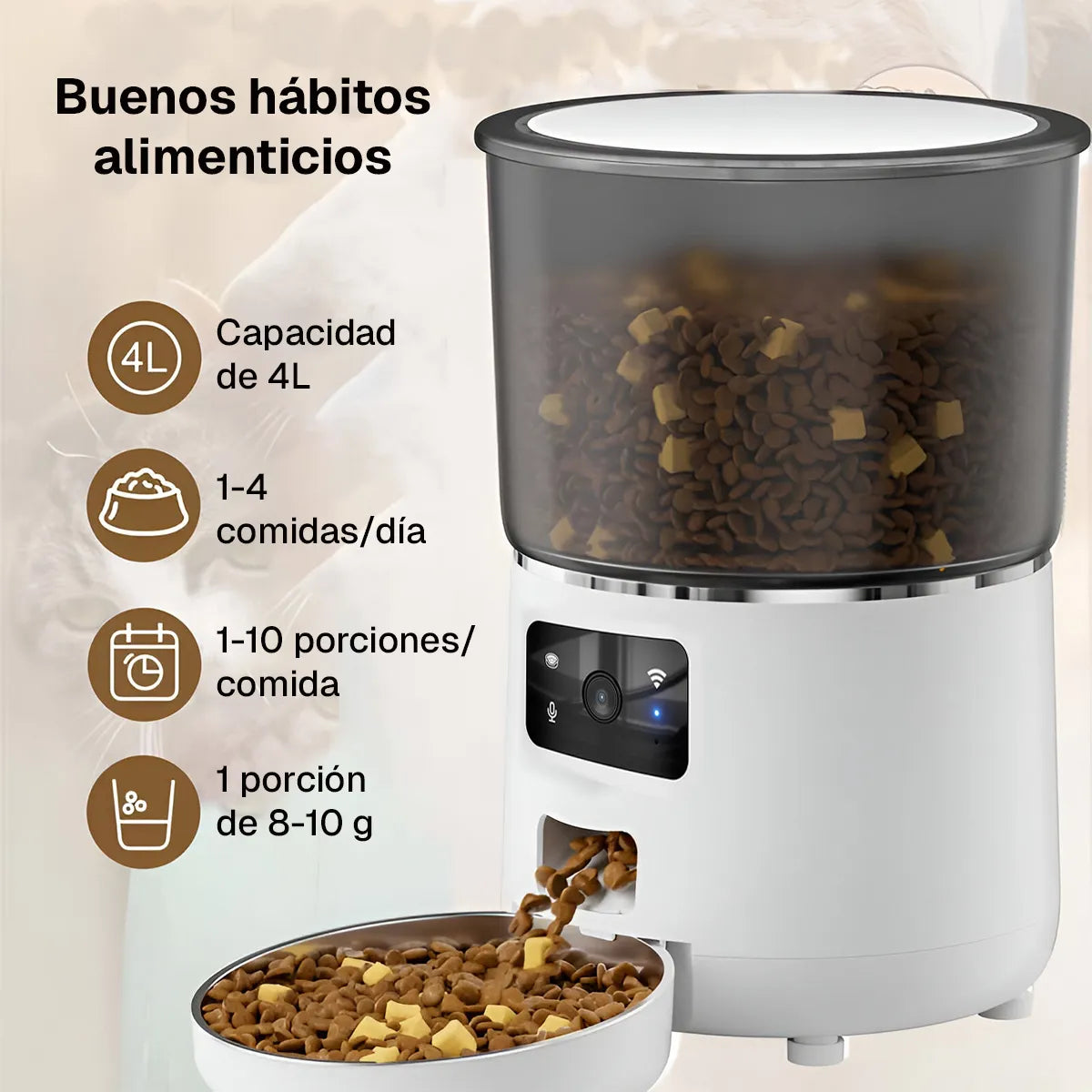 Dispensador Automático Inteligente para Mascotas con Wi-Fi, Cámara y Audio